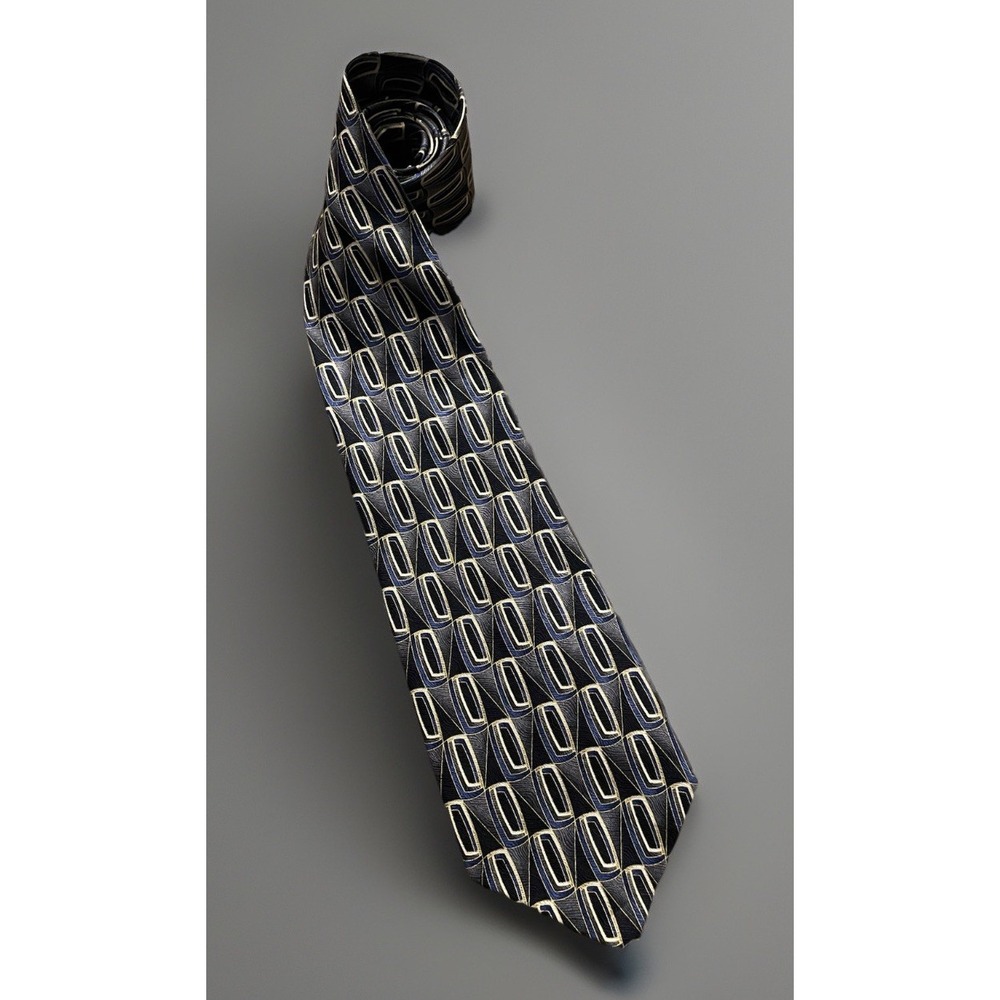 Albert Nipon Neckwear Tie Multi Color Black Gold Blue AOP 100% Silk USA JBHS